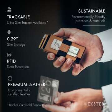 Ekster Senate Cardholder Wallet for Men | Slim Card Holder for Men w/RFID Blocking Layer | Minimalist Wallet w/Push Button for Quick Card Access | Roma Cognac