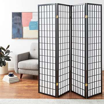 ORE International 4-Panel Shoji Screen Room Divider, Black