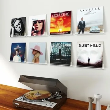 Gotega 8 Pack Vinyl Record Shelf Wall Mount - Clear Acrylic Floating Shelves for Vinyl Display