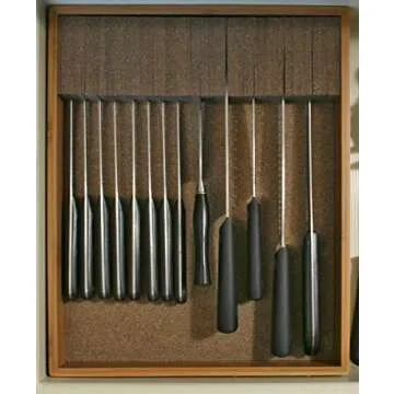 Deluxe KNIFEdock Knife Drawer Organizer - Large Bamboo In-Drawer Kitchen Knife Storage Insert - Spac...