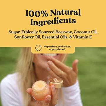 Poppy & Pout Natural Lip Scrub, Moisturizing Sugar Scrub for Dry Lips, Lip Scrubber Exfoliator with Essential Oils Smooths and Hydrates Lips, In Recyclable Glass Jars, Cruelty Free - Orange Blossom