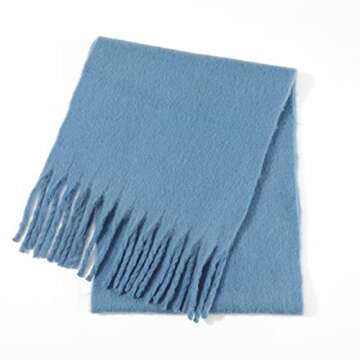 SUNDSGT Big Scarf Coloured Checked Oversized Scarf Tassel Soft Fall Winter Thick Scarf Warm Shawl Women (Light Blue)