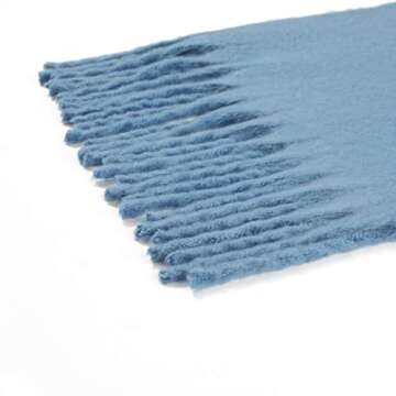SUNDSGT Big Scarf Coloured Checked Oversized Scarf Tassel Soft Fall Winter Thick Scarf Warm Shawl Women (Light Blue)