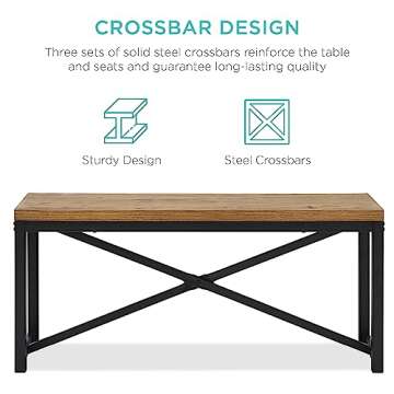 Best Choice Products 45.5in 3-Piece Bench Style Dining Furniture Set, 4-Person Space-Saving Dinette for Kitchen, Dining Room w/ 2 Benches, Table - Light Brown/Black