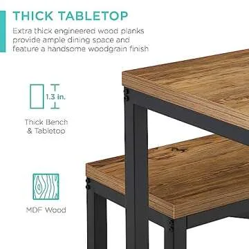 Best Choice Products 45.5in 3-Piece Bench Style Dining Furniture Set, 4-Person Space-Saving Dinette for Kitchen, Dining Room w/ 2 Benches, Table - Light Brown/Black