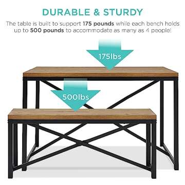 Best Choice Products 45.5in 3-Piece Bench Style Dining Furniture Set, 4-Person Space-Saving Dinette for Kitchen, Dining Room w/ 2 Benches, Table - Light Brown/Black