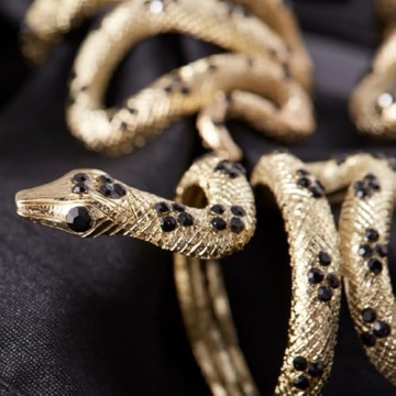 Gold/Rhinestone Snake Napkin Rings - Glam Decor Set of 4