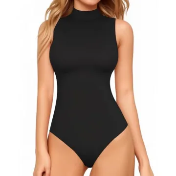 MANGOPOP Women's Mock Turtle Neck Sleeveless Tank Tops Bodysuit Leotard Clothing