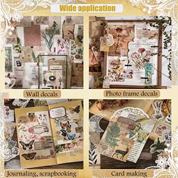 260 Pieces Vintage Scrapbooking Supplies Aesthetic Scrapbook Stickers for Journaling, Junk Journal, Scrapbook Paper Bullet Journals Supplies for Planner, Gift Package Cottagecore Decor Collage Craft