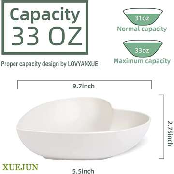 XUEJUN 4pcs Bamboo Fiber Big Heart-shaped Bowls White Deep Heart Plates Salad Bowl/Fruit Bowl for Desserts/Pasta/Dinner (9.7inch, White)