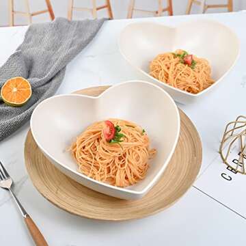 XUEJUN 4pcs Bamboo Fiber Big Heart-shaped Bowls White Deep Heart Plates Salad Bowl/Fruit Bowl for Desserts/Pasta/Dinner (9.7inch, White)