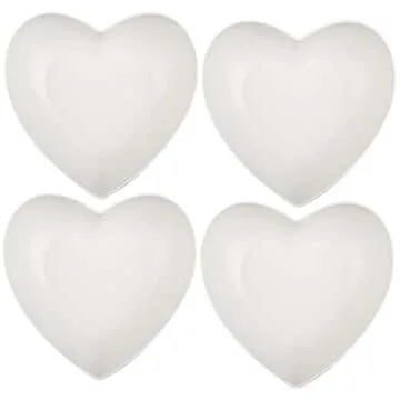 XUEJUN 4pcs Bamboo Fiber Big Heart-shaped Bowls White Deep Heart Plates Salad Bowl/Fruit Bowl for Desserts/Pasta/Dinner (9.7inch, White)