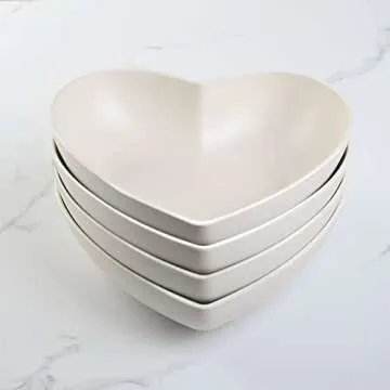 XUEJUN 4pcs Bamboo Fiber Big Heart-shaped Bowls White Deep Heart Plates Salad Bowl/Fruit Bowl for Desserts/Pasta/Dinner (9.7inch, White)