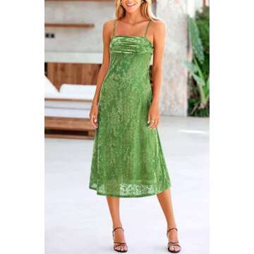 BTFBM Women Midi Dress Sleeveless Spaghetti Strap Cowl Neck Summer Bodycon Dress Formal Dresses Party Dress(Green,Large)