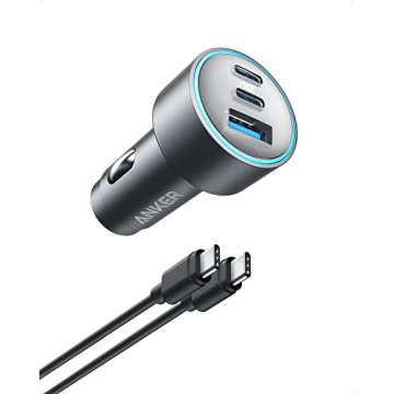 Compact Anker 67W Fast Car Charger with 3 Ports - USB-C Cable Included