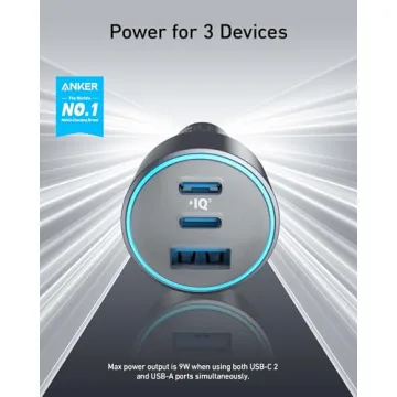 Anker 67W Compact Fast Car Charger | 3 Ports for iPhone and More