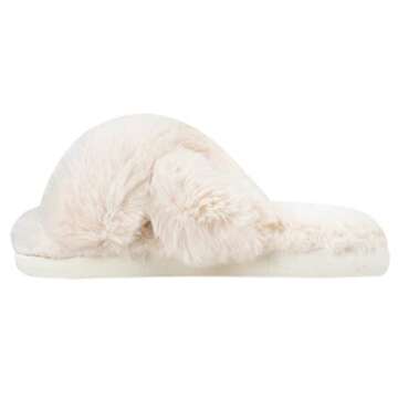 HALLUCI Women's Cross Band Soft Plush Fleece House Indoor or Outdoor Slippers (X-Large, Beige)