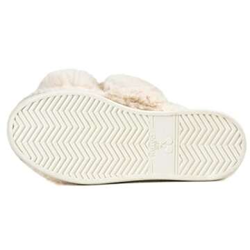 HALLUCI Women's Cross Band Soft Plush Fleece House Indoor or Outdoor Slippers (X-Large, Beige)