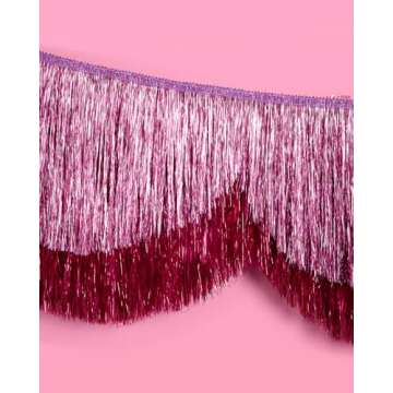 xo, Fetti Pink Scalloped Layered Fringe Banner - 5 Ft. | Bachelorette Party Decorations, Birthday Party Decor, HBD Decor, Photo Booth Banner Backdrop