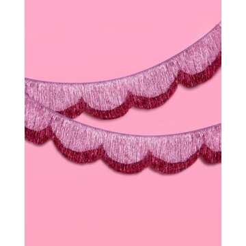 xo, Fetti Pink Scalloped Layered Fringe Banner - 5 Ft. | Bachelorette Party Decorations, Birthday Party Decor, HBD Decor, Photo Booth Banner Backdrop