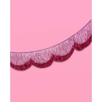 xo, Fetti Pink Scalloped Layered Fringe Banner - 5 Ft. | Bachelorette Party Decorations, Birthday Party Decor, HBD Decor, Photo Booth Banner Backdrop