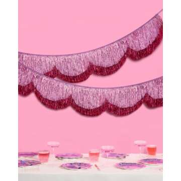 xo, Fetti Pink Scalloped Layered Fringe Banner - 5 Ft. | Bachelorette Party Decorations, Birthday Party Decor, HBD Decor, Photo Booth Banner Backdrop