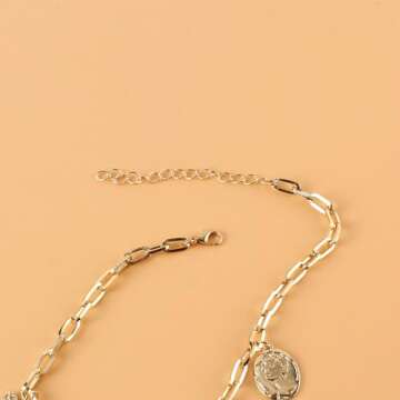 Gold Charm Necklace for Women White Pearl Choker Necklace Head Portrait Square Pendant Necklace Boho Charm Necklace Beach Necklace Jewelry for Women (Gold)