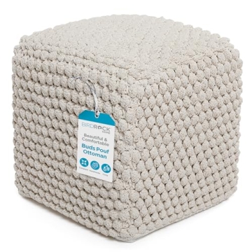 BIRDROCK HOME Buds Pouf Ottoman | Cotton Braided Foot Stool with Bead Filling | Boho Foot Rest for L...