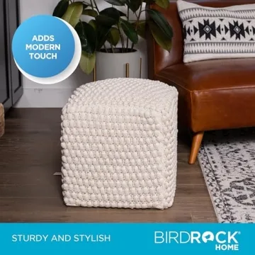 BirdRock Home Buds Pouf Ottoman - Stylish Cotton Footstool