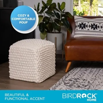 BirdRock Home Buds Pouf Ottoman - Stylish Cotton Footstool