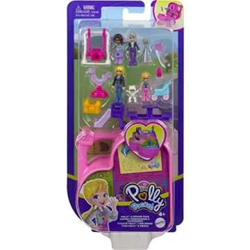 Polly Pocket Polly & Friends Pack, Family Picnic Theme, Heart-Shaped Case, Scenic Backdrop, 4 Micro Dolls, 10 Accessories, Pop & Swap Feature, Great Gift for Ages 4 Years Old & Up