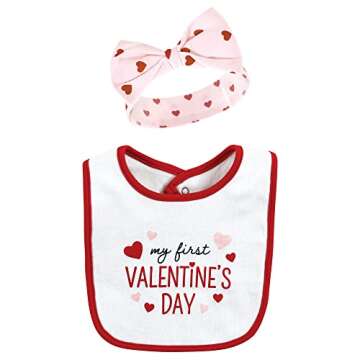 Hudson Baby Unisex Baby Cotton Bib and Headband or Caps Set, Valentine Sweetheart, One Size