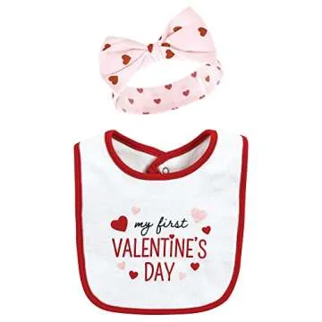 Hudson Baby Unisex Baby Cotton Bib and Headband or Caps Set, Valentine Sweetheart, One Size