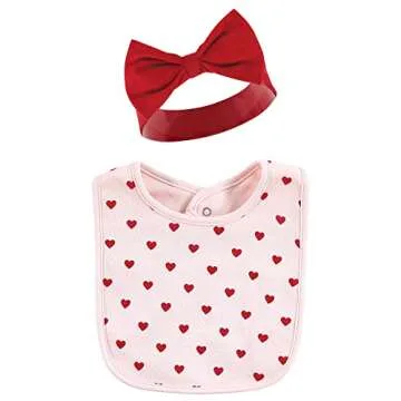 Hudson Baby Unisex Baby Cotton Bib and Headband or Caps Set, Valentine Sweetheart, One Size