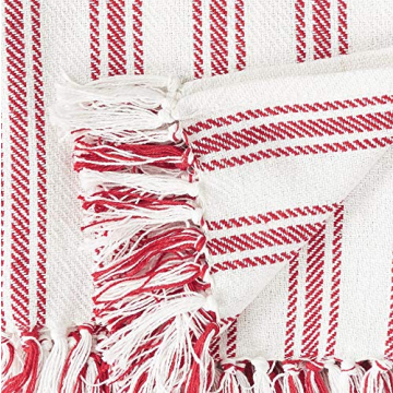 C&F Home 50x60 Red White Ticking Stripe Woven Throw Blanket