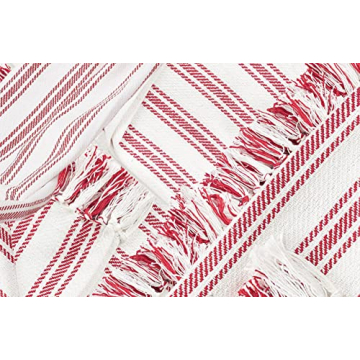 C&F Home 50x60 Red White Ticking Stripe Woven Throw Blanket