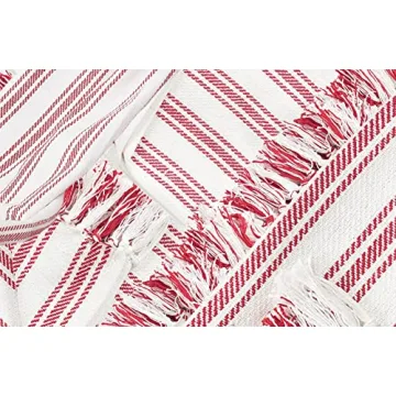 C&F Home 50x60 Red White Ticking Stripe Woven Throw Blanket