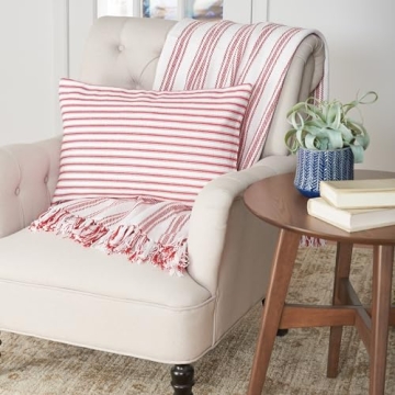 C&F Home 50x60 Red White Ticking Stripe Woven Throw Blanket