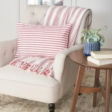 C&F Home 50x60 Red White Ticking Stripe Woven Throw Blanket