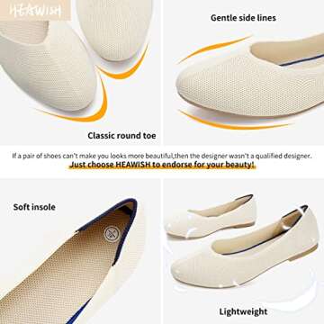 HEAWISH Women’s Round Toe Ballet Flat - Classic Beige Casual Mesh Dress Shoes for Effortless Style