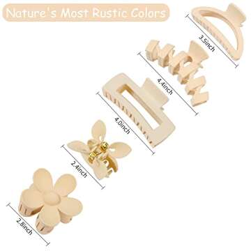 Ahoney 5 Pack Large Hair Clips for Thick Hair - Neutral Matte Claw Clips 3.4-4.3 Inch, Strong Hold Non Slip Banana Flower Clamps for Women