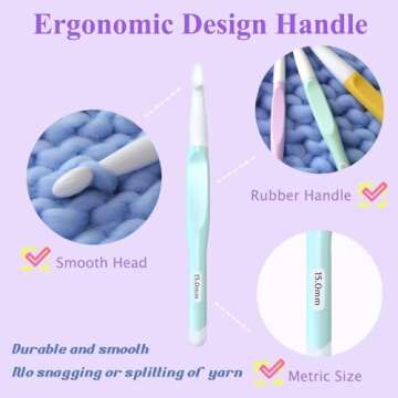 Yarniss Large Ergonomic Crochet Hooks Set, Big Crochet Hooks for Chunky Yarn Size 8.0mm 10.0mm 12.0mm 15.0mm 20.0mm