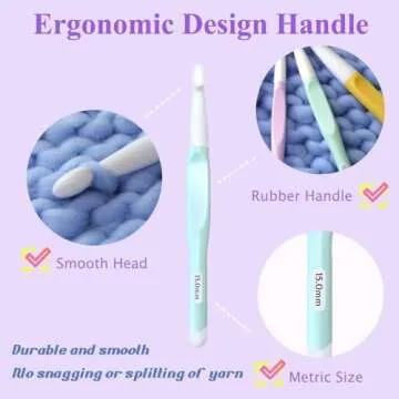 Yarniss Large Ergonomic Crochet Hooks Set, Big Crochet Hooks for Chunky Yarn Size 8.0mm 10.0mm 12.0mm 15.0mm 20.0mm