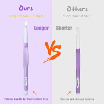 Yarniss Large Ergonomic Crochet Hooks Set, Big Crochet Hooks for Chunky Yarn Size 8.0mm 10.0mm 12.0mm 15.0mm 20.0mm