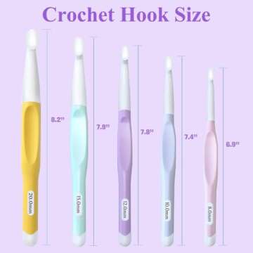 Yarniss Large Ergonomic Crochet Hooks Set, Big Crochet Hooks for Chunky Yarn Size 8.0mm 10.0mm 12.0mm 15.0mm 20.0mm
