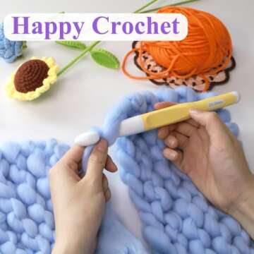 Yarniss Large Ergonomic Crochet Hooks Set, Big Crochet Hooks for Chunky Yarn Size 8.0mm 10.0mm 12.0mm 15.0mm 20.0mm