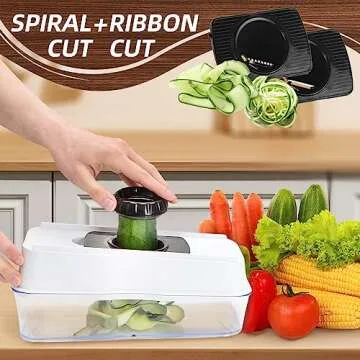Lifeeverkeep Mandoline Slicer - Vegetable Slicer with 5 Blades, Spiralizer Veggie chopper, Food Chopper with Container, Slicer, Cutter