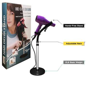 HLGOLDLUO Hair Dryer Stand, 360 Degree Rotating Lazy Hair Dryer Stand Hand Free With Heavy Base, Han...