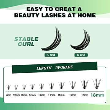 Lash Clusters 300pcs Individual Lashes 50D 0.07D Curl 14mm DIY Eyelash Extension KEYYOU Large Tray Volume Soft&Natural Cluster Lashes(50D-0.07D,14）