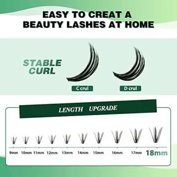 Lash Clusters 300pcs Individual Lashes 50D 0.07D Curl 14mm DIY Eyelash Extension KEYYOU Large Tray Volume Soft&Natural Cluster Lashes(50D-0.07D,14）
